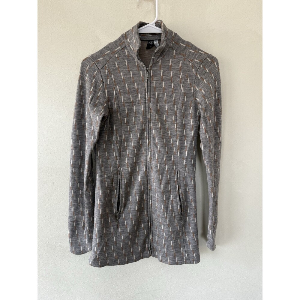 Ibex Women's Full Zip Up Long Shirt Sweater Merino Wool Small Made in USA Gray